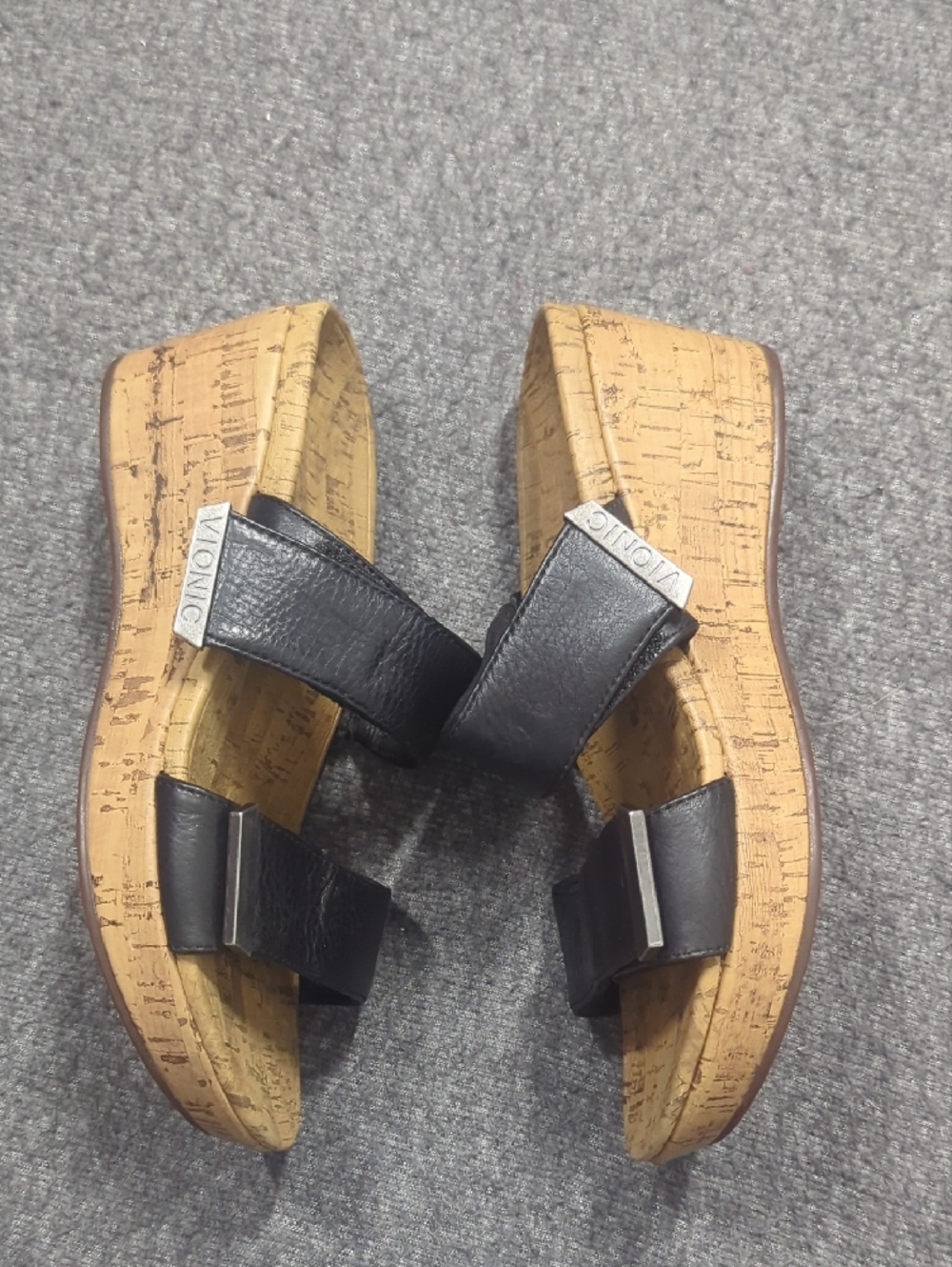 Vionic Sandals Womens 7 Black Double-Strap Pepper Cork Wedge CoastalResort Wear - Picture 11 of 14